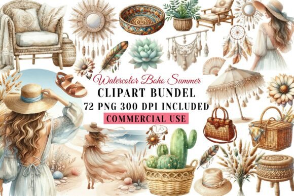 Download Watercolor Boho Summer Clipart - Boho summer Collection