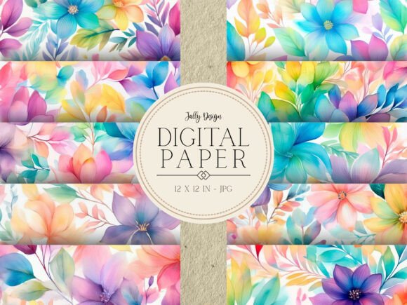 Download Rainbow Watercolor Floral Digital Paper - Floral digital paper Collection