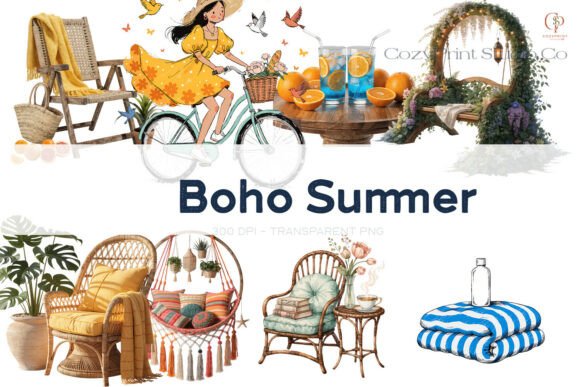 Download Boho Summer Clipart Watercolor PNG Set - Boho summer Collection