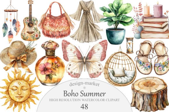 Download Watercolor Boho Summer Clipart - Boho summer Collection