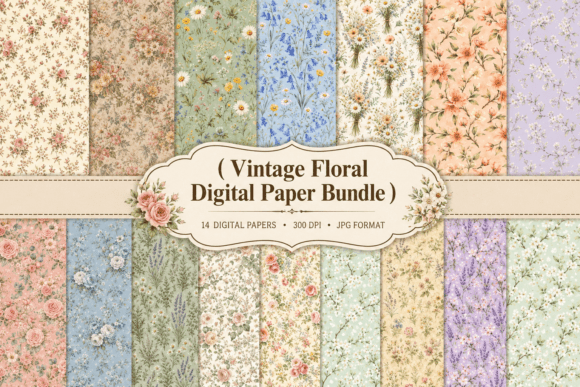 Download Vintage Cottagecore Floral Digital Paper - Floral digital paper Collection