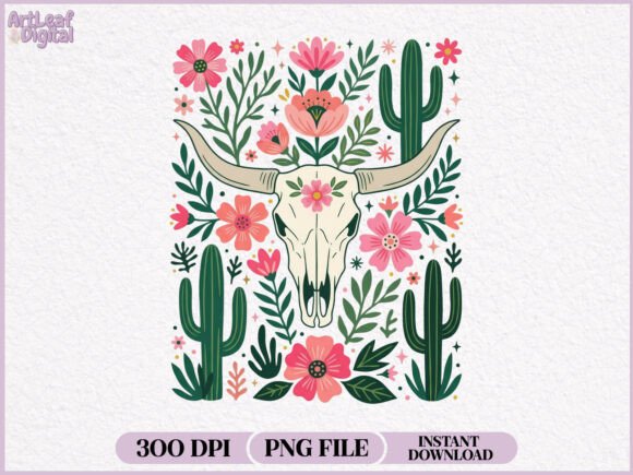 Download Western Boho Cow Skull Cactus PNG - Cactus png Collection