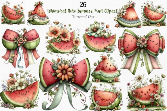 Download Whimsical Boho Summer Fruit Clipart - Boho summer Collection