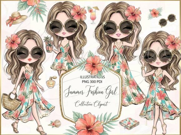 Download Boho Summer Fashion Girl Clipart PNG Set - Boho summer Collection